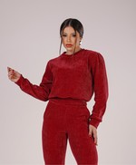 Conjunto de Calça Flare e Blusa Manga Longa em Veludo - Amélia -  Marsala