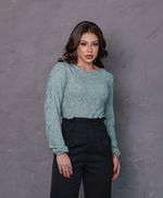 Blusa Manga Longa em Malha Jacquard - Lara - Verde Chá