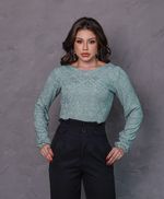 Blusa Manga Longa em Malha Jacquard - Lara - Verde Chá