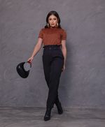 Blusa Manga Curta em Tweed - Cloe - Avelã