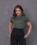 Blusa Manga Curta em Tweed - Cloe - Verde
