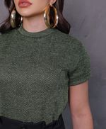 Blusa Manga Curta em Tweed - Cloe - Verde