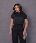 Blusa Manga Curta em Tweed - Cloe - Preta