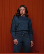 Conjunto de Calça Flare e Blusa Manga Morcego em Canelado - Andrielly - Verde Petróleo