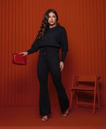 Conjunto de Calça Flare e Blusa Manga Morcego em Canelado - Andrielly -Preto