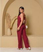 Conjunto Alfaiataria de Calça Wide Leg e Cropped - Suzana - Risca de Giz Marsala