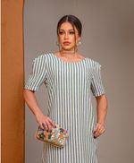 Vestido Midi com Fendas Laterais Listrado - Rute - Verde