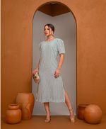 Vestido Midi com Fendas Laterais Listrado - Rute - Verde