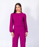 Conjunto Alfaiataria de Calça Wide leg e Blusa Manga Longa em Crepe Larissa - Selena - Fúcsia