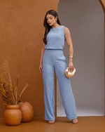 Conjunto de Calça Pantalona e Blusa Regata em Tecido Air Flow - Raquel - Azul Royal Mescla