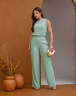 Conjunto de Calça Pantalona e Blusa Regata em Tecido Air Flow - Raquel - Verde Mescla