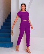 Conjunto de Calça Cenoura e Blusa Manga Reta em Tecido Air Flow - Marina - Violeta