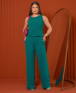 Conjunto de Calça Pantalona e Blusa Regata em Tecido Air Flow - Raquel - Verde Petróleo