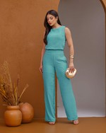 Conjunto de Calça Pantalona e Blusa Regata em Tecido Air Flow - Raquel - Azul  Mescla