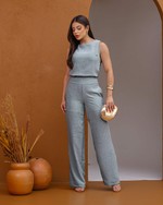 Conjunto de Calça Pantalona e Blusa Regata em Tecido Air Flow - Raquel - Cinza Mescla