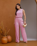 Conjunto de Calça Pantalona e Blusa Regata em Tecido Air Flow - Raquel - Rosa Pink Mescla