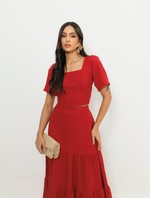 Conjunto Blusa de Decote Quadrado e Saia Longa - Rafaela - Vermelho