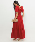 Conjunto Blusa de Decote Quadrado e Saia Longa - Rafaela - Vermelho