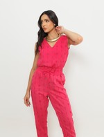 Conjunto Blusa Regata Decote V Cintura com elástico Alfaiataria Bordada - Maísa - Rosa Pink