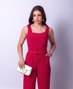 Macacão Sibele Risca de Giz Vermelho 