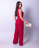 Macacão Sibele Risca de Giz Vermelho 