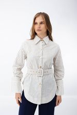 Camisa Regina Azul Marinho Listrada