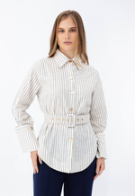 Camisa Regina Azul Marinho Listrada