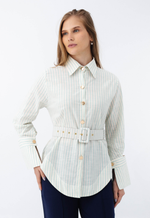 Camisa Regina Verde Água Listrada