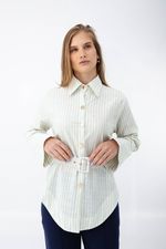 Camisa Regina Verde Água Listrada