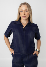 Conjunto Núbia Risca de Giz Azul Marinho 