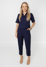 Conjunto Núbia Risca de Giz Azul Marinho 