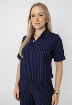 Conjunto Núbia Risca de Giz Azul Marinho 
