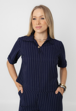 Conjunto Núbia Risca de Giz Azul Marinho 