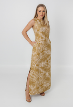 Vestido Débora Folhagem Bege