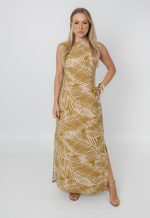 Vestido Débora Folhagem Bege