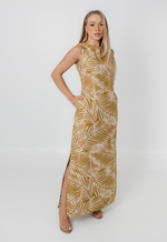 Vestido Débora Folhagem Bege