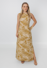 Vestido Débora Folhagem Bege