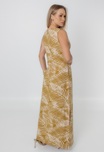 Vestido Débora Folhagem Bege