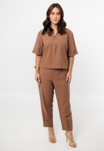 Conjunto Núbia Risca de Giz Marrom