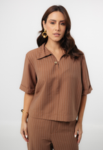 Conjunto Núbia Risca de Giz Marrom