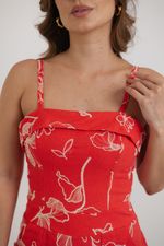 Macacão Ariana Linho Bordado Vermelho