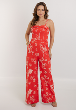 Macacão Ariana Linho Bordado Vermelho
