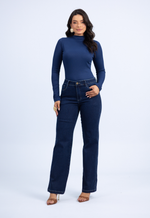 Blusa Ingrid Canelada Azul Marinho