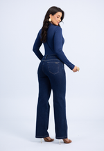 Blusa Ingrid Canelada Azul Marinho
