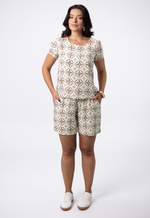 Conjunto Camila Slub Estampado Bege