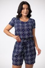 Conjunto Camila Slub Estampado Azul Marinho