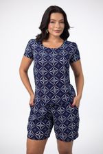 Conjunto Camila Slub Estampado Azul Marinho