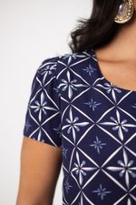 Conjunto Camila Slub Estampado Azul Marinho