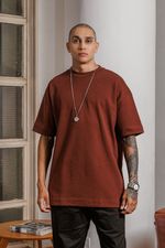 Camiseta Oversized Texturizada Masculina - Marrom