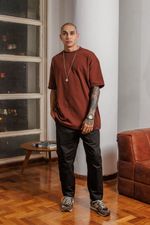 Camiseta Oversized Texturizada Masculina - Marrom